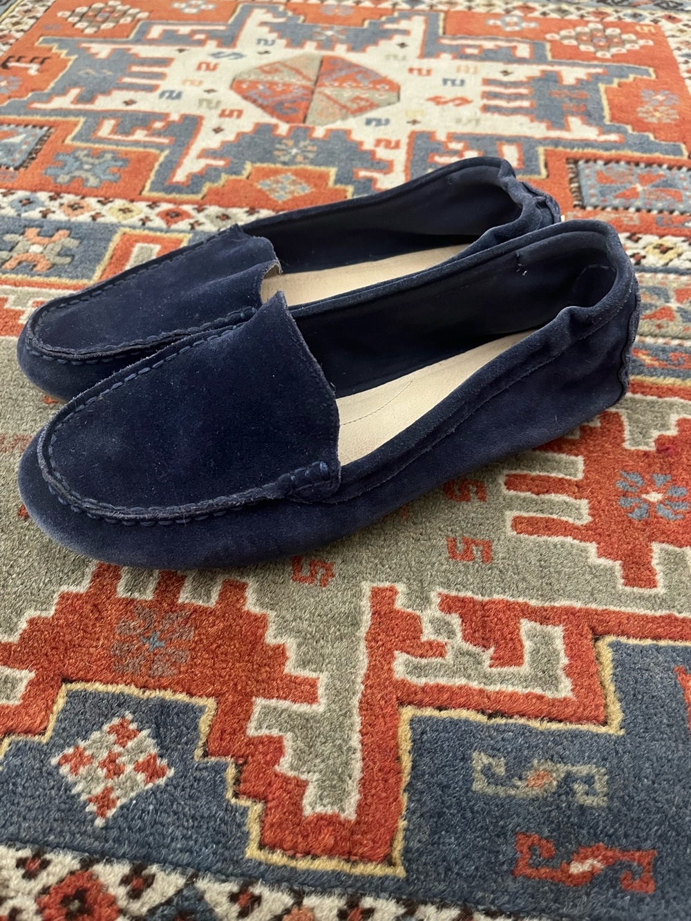 Lands’ End Suede blue driving moccasins loafers shoes